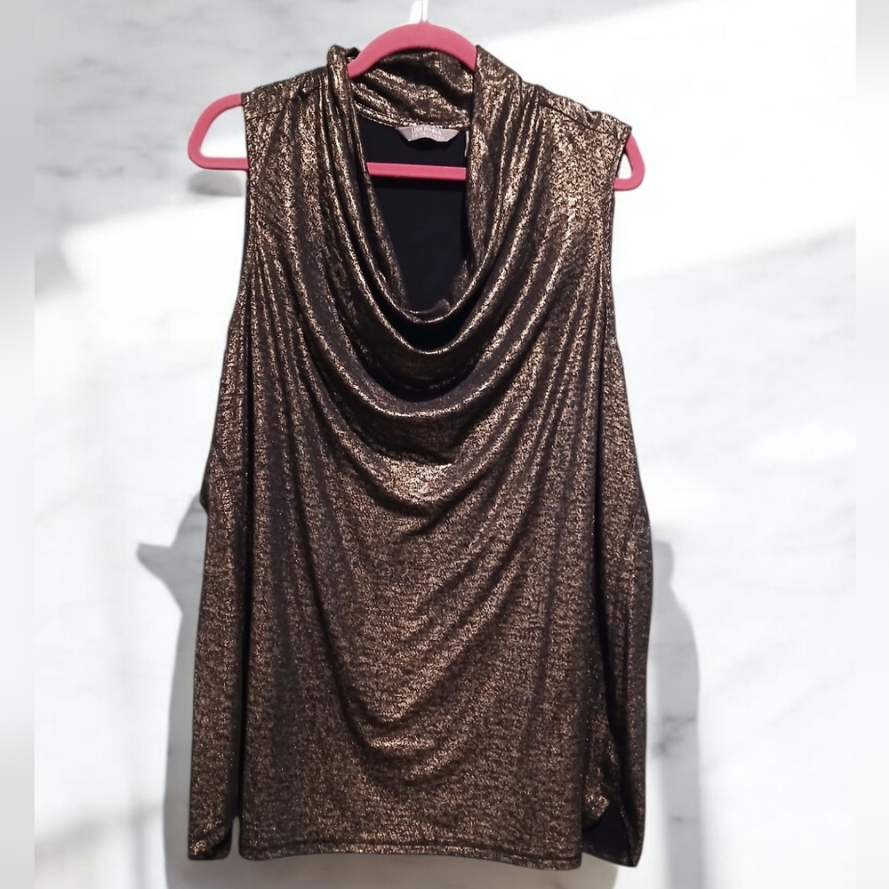 Lisa Rinna Collection Metallic Bronze Cowl Neck Tank Top